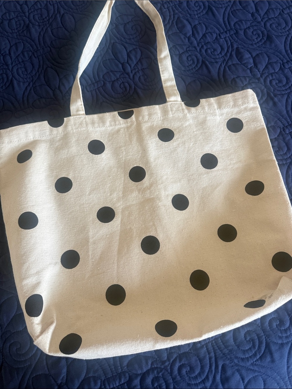 Canvas Polka Dot Tote Bag in Cream with Black Dots